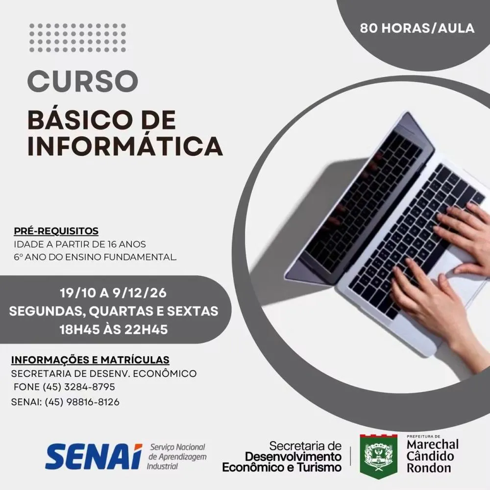 Prefeitura e Senai oferecem curso gratuito de Informática Básica