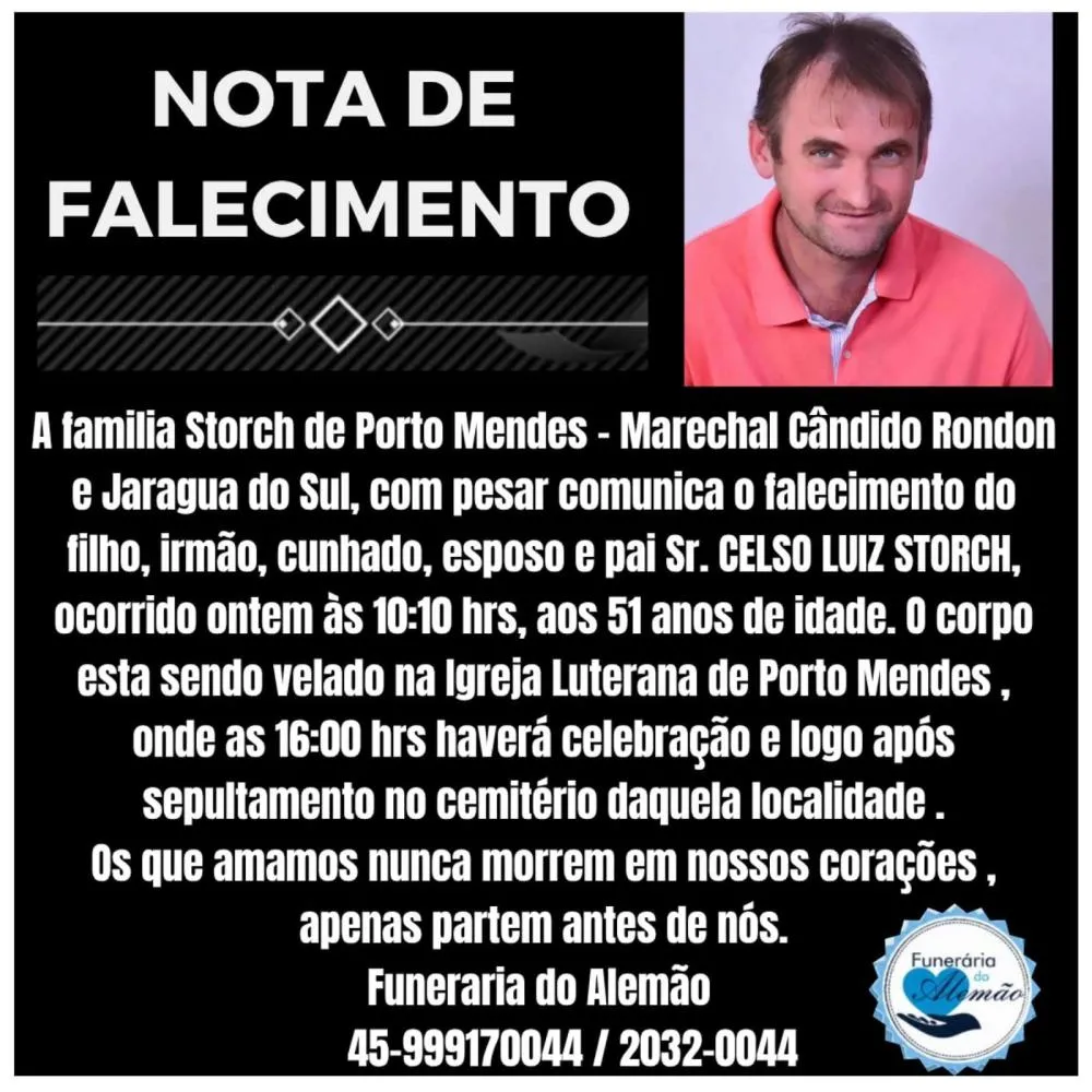 Celso Luiz Storch será sepultado nesta quarta-feira em Porto Mendes; Polícia investiga ataque a tiros