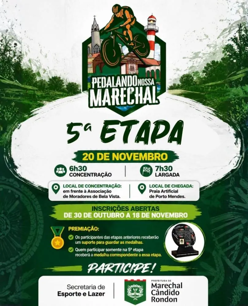 Abertas as inscrições para a 5ª etapa do Pedalando Nossa Marechal que acontece no dia 20 de novembro