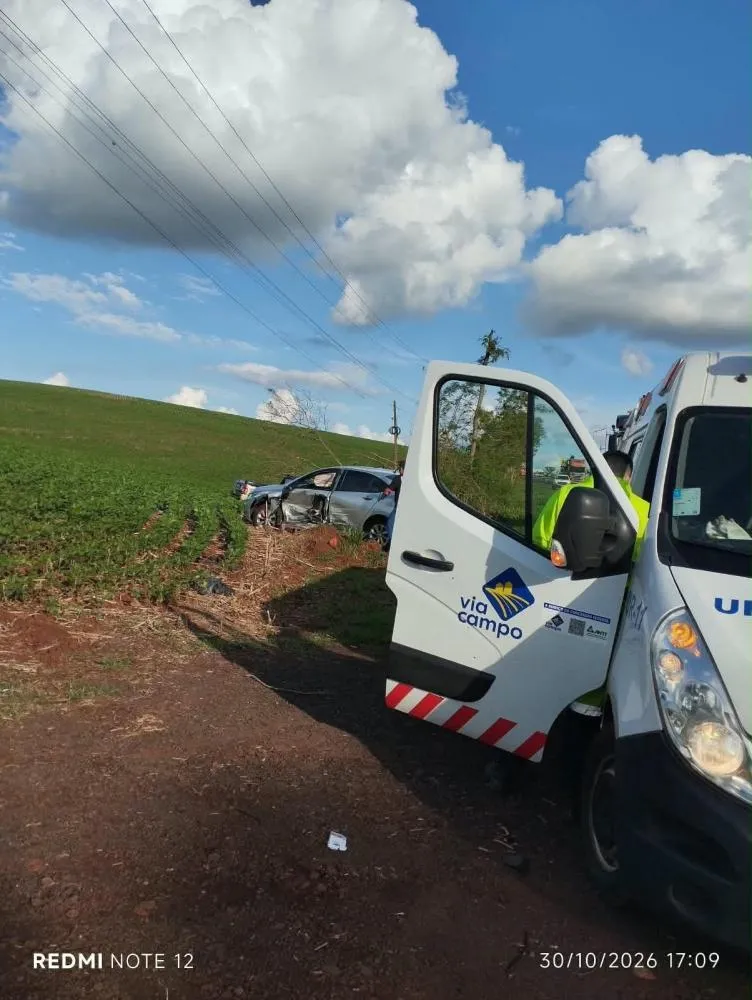 Colisão entre dois automóveis mobiliza equipe da Via Campo na BR-163, entre Marechal Rondon e Mercedes